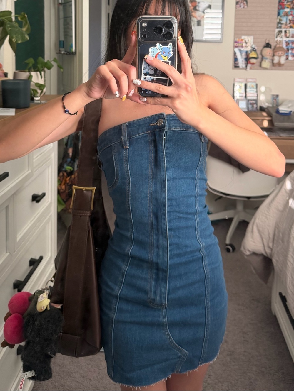 Edikted Dark Blue Denim Strapless Mini Dress